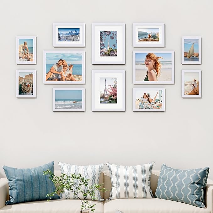 Vittanly 12 Pack Picture Frames Collage Wall Decor for Mounting or Tabletop Display, Gallery Wall Frame Set for Family, Multi Sizes Including 4pcs 8x10, 4pcs 5x7, 4pcs 4x6, White