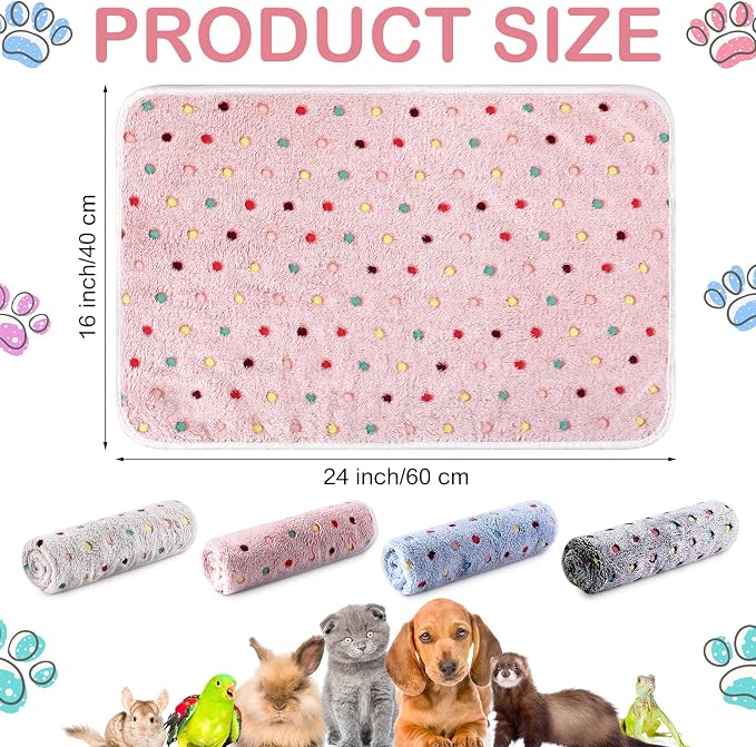 Reginary 4 Pcs Guinea Pig Fleece Blankets, Colorful Dot, 24 x 16 Inch | Waterproof Washable Cage Liners, Absorbent Double Layer Bedding for Guinea Pigs, Reusable Pads for Hamsters Rabbits