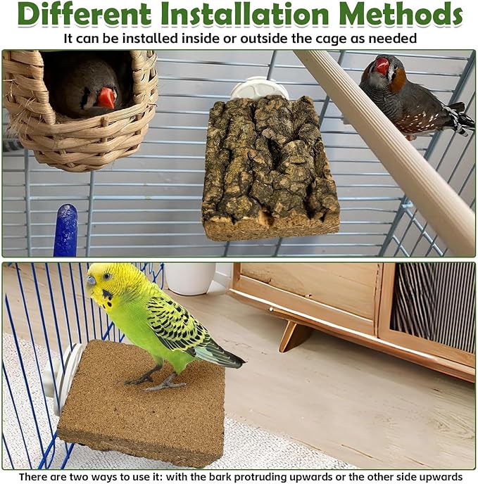 kathson Natural Cork Bird Perch Stand Platform Small Birds Wooden Rectangle Stand Perch Parakeet Chewing Toy Cage Accessories for Lovebirds Cockatiels Conures Parrots(Style A,4PCS)