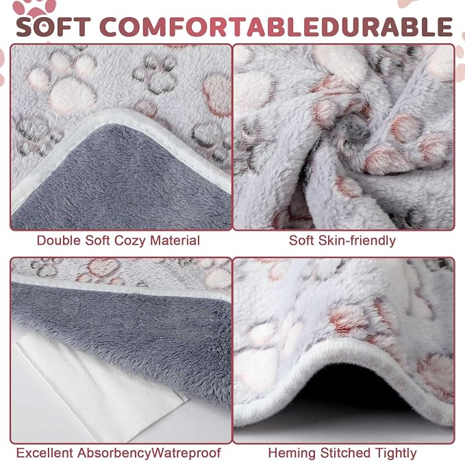 Reginary 4 Pcs Guinea Pig Fleece Blankets, Adorable Paw, 24 x 16 Inch | Waterproof Washable Cage Liners, Absorbent Double Layer Bedding for Guinea Pigs, Reusable Pads for Hamsters Rabbits