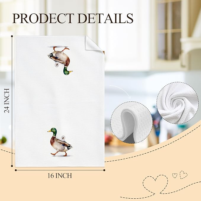 Funny Mallard Duck Bathroom Hand Towels, Mallard Duck Lover Gifts, Humor Ducks Animal Decorative Hand Towels for Bathroom Washroom Restroom, 16x24 Inch Set of 3