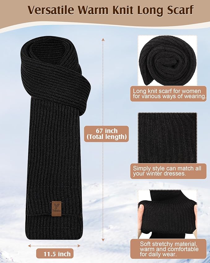 Women Beanie Scarf Gloves Headband Set, Winter Fleece Lined Hat Ear Warmer Knit Scarf Women Gloves Gift Set 4 in 1