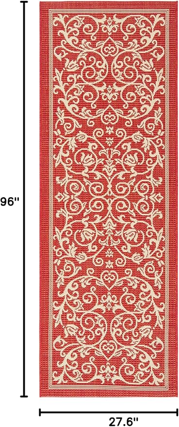 SAFAVIEH Washable Rug Outdoor Courtyard Collection - 2'3" x 8' Runner, Red & Natural, Non-Shedding & Easy Cleaning, Ideal for Patio, Entryway, Mudroom, Hallway, Kitchen (CY2098-3707)