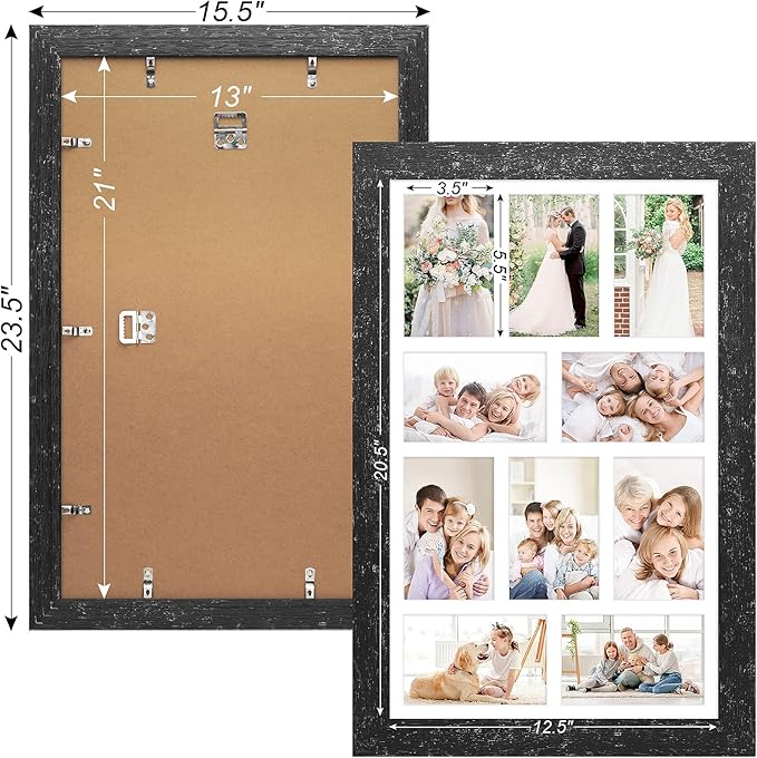 13x21 Picture Frame Display 10 opening 4X6 Picture Frame Collage,Multi Photo Frame with Mat,Plexiglass,Wall Mount Decor,Black Wood Grain
