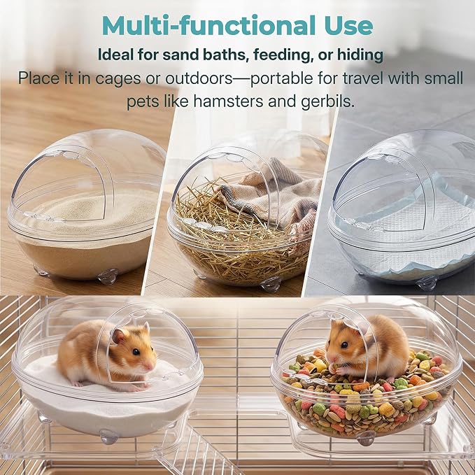 Clear Hamster Sand Bath, Dinosaur Sandbox Hideout with Scoop (L) | Anti-Scatter Sandbox, For Dwarf Hamsters Gerbils Mice, Hideout & Sand Bath Container