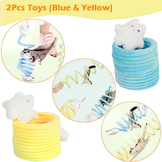 2Pcs Elastic Sugar Glider Climbing Rope Toys, Hanging Cage Accessory | Enrichment Toys Wrapped in Short Plush for Soft Touch & Spring Design Boost Climbing Fun & Build Small Pets’ Climb Strength