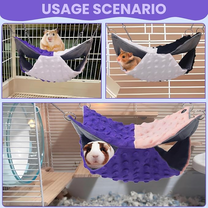 YedsIntu 3 Pcs Guinea Pig Hammock, Rat Ferret Hamster Hanging Hammock Guinea Pig Accessories for Small Animals Chinchilla Parrot Sugar Glider Ferret Squirrel (11"×11")