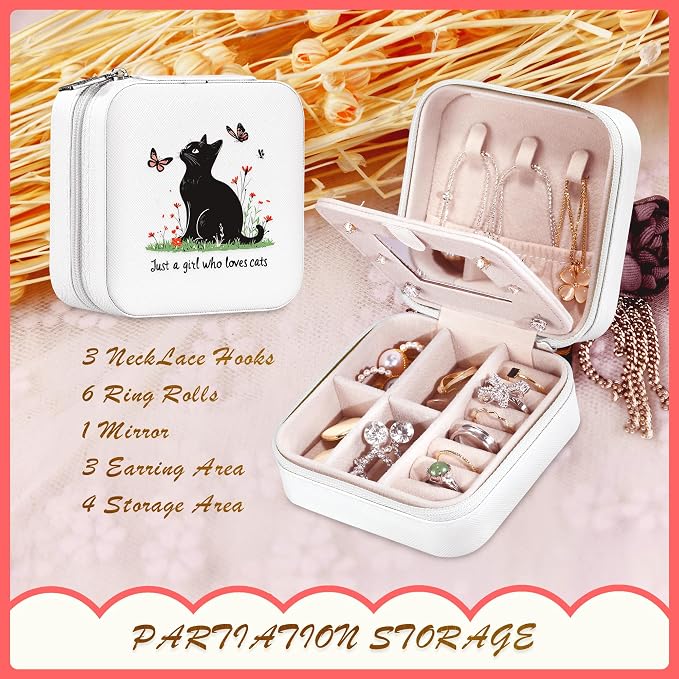 Black Cat Jewelry Box, Gifts For Women Teens Girls, Black Cat Lovers Themed Stuff Items Accessories Merchandise Decor Merch, Travel Ring Earrings Necklace Organizer Holder!