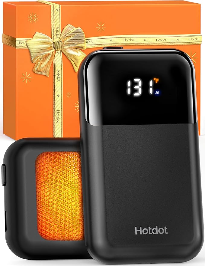 Hotdot Hand Warmers Rechargeable 2 Pack, 4 Heat Levels (104–131°F), Real-Time Temp & Battery Display, Electric Hand Warmers, Fast Heating, Fits in Gloves/Pocket, Gifts for Women & Men