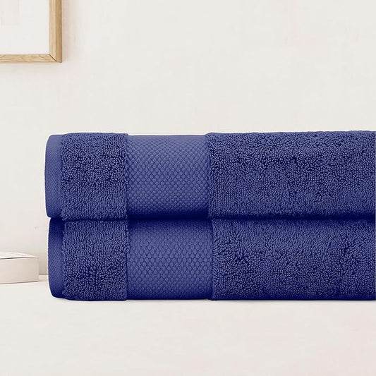 BIOWEAVES 100% Organic Cotton 700 GSM Plush Luxury Bath Towels for Bathroom 30" x 58" GOTS Certified - Navy Blue, Pack of 2