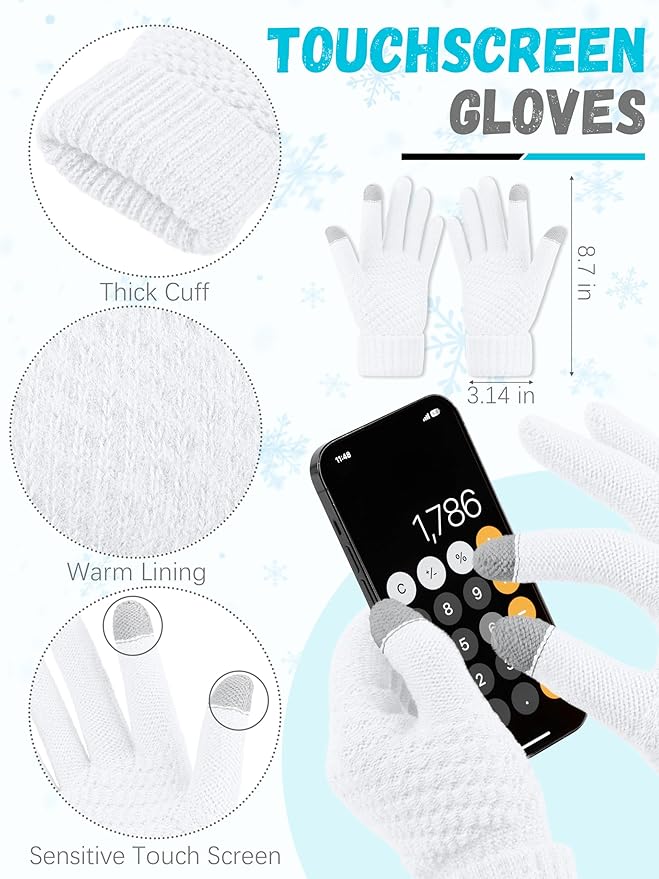 Winter Beanie Hat Scarf Gloves, Warm Fleece Knit Hats Touch Screen Gloves Neck Scarf Set Winter Gifts for Unisex Adult
