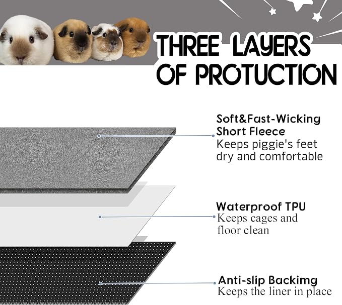 Guinea Pig Bedding, Cage Liners, Washable, Reusable & Leakproof | Premium Fleece Material, Instant Absorbent, Anti-Slip Bottom, Ideal Pee Pads for Small Animals.