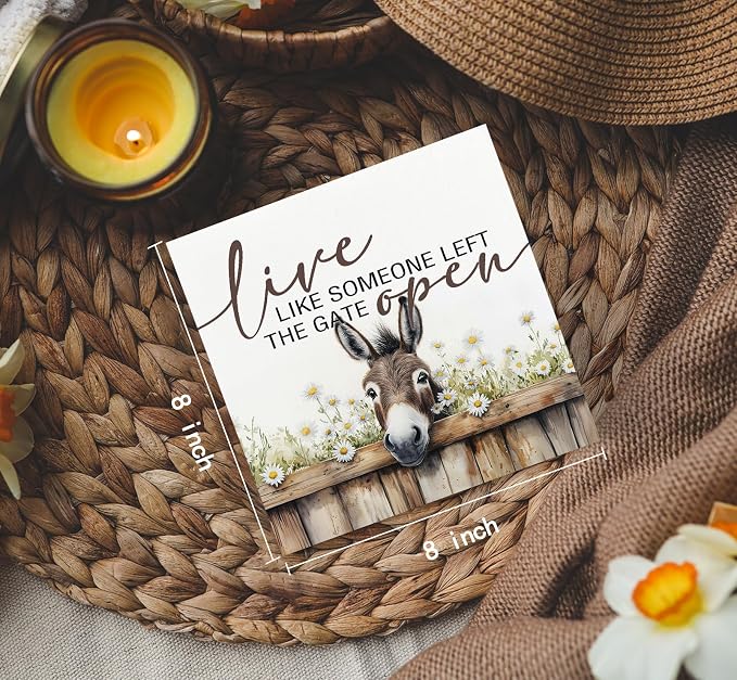 Donkey Signs - Farm Cottagecore Animal Office Kitchen Bedroom Decor,Rustic Farmhouse Live like Someone Left the Gate Open Home Decor Wooden Signs,Donkey Gifts for Women,8x8