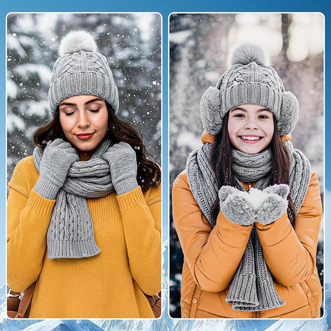 Geyoga 6 Pcs Winter Warm Set for Women Warm Beanies Hats Touchscreen Gloves Long Scarf Ear Muffs Socks Winter Gifts for Women