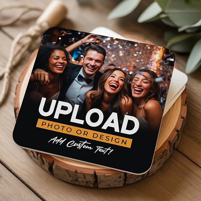 10 Pack Personalized Drink Coasters, Custom Cardboard Coasters with Photo and Text, Design Your Own Coaster for Events, Parties, Bars, and Unique Gifts, 3.95" Round, Design 1