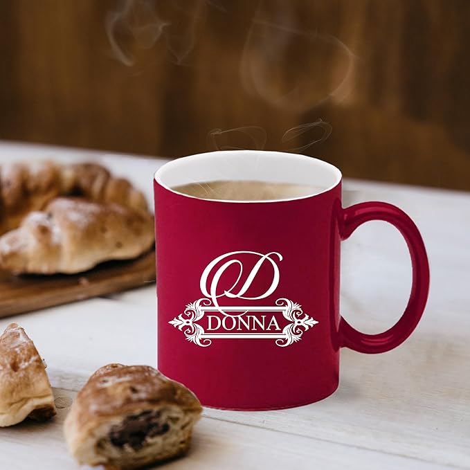 My Personal Memories Custom Monogrammed Coffee Latte Mug and Tea Cup - Personalized and Engraved (Red)