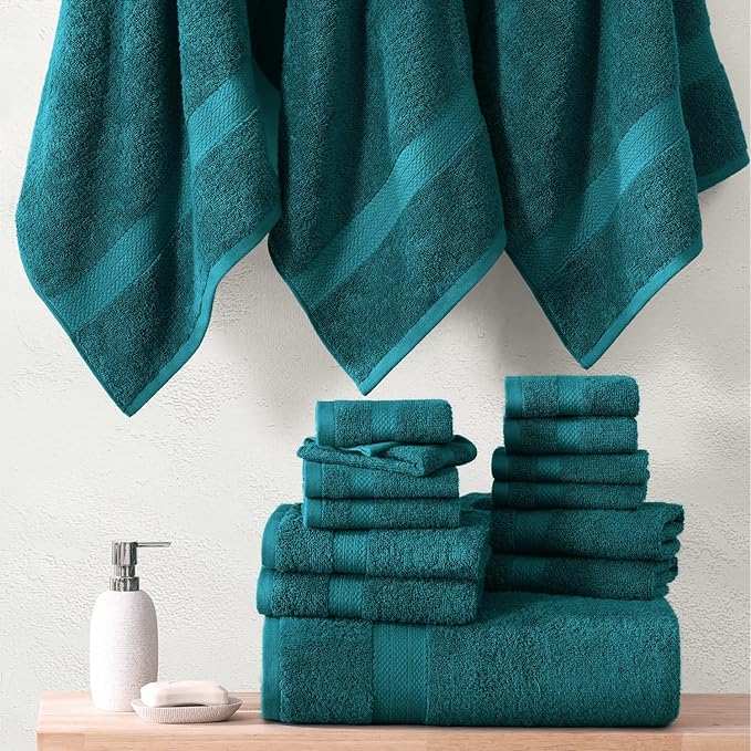 LANE LINEN 100% Ring Spun Cotton Bath Towel Set, 18PCs - 8 Washcloths, 4 Shower Towels, 6 Hand Towels for Bathroom - Hotel Quality Softness & Oeko-Tex Certified, Ultra Absorbent - Sea Port