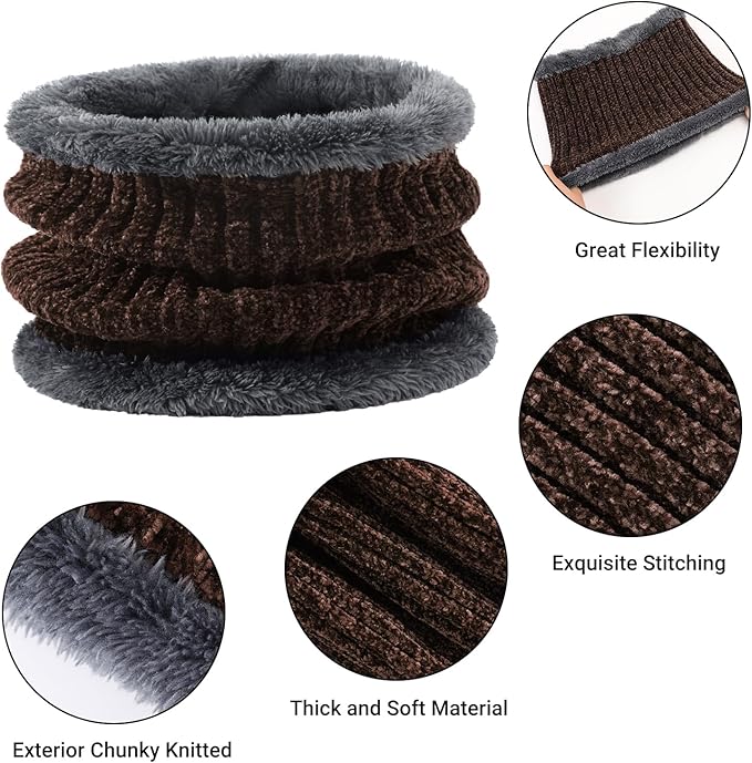 Winter Beanie Hat Circle Scarf Gloves Set for Men Women, Thick Warm Chenille Skull Cap Touchscreen Gloves Neck Warmer