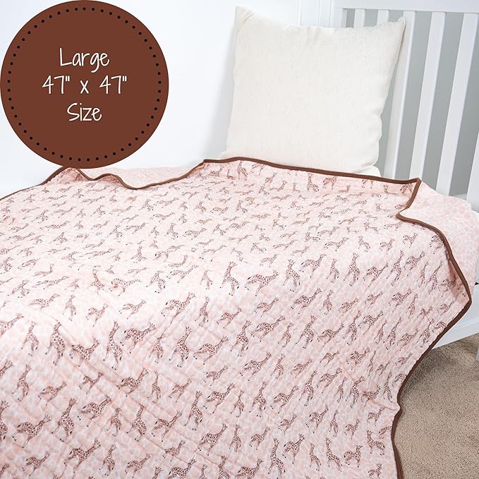 LollyBanks Muslin Baby Blanket 100% Organic Cotton, Muslin Quilt Lightweight, 6 Layers Soft Blanket Neutral, 47"x 47" Toddler Blankets for Girls and Boys, Nursery Receiving Blankets (Giraffe Print)