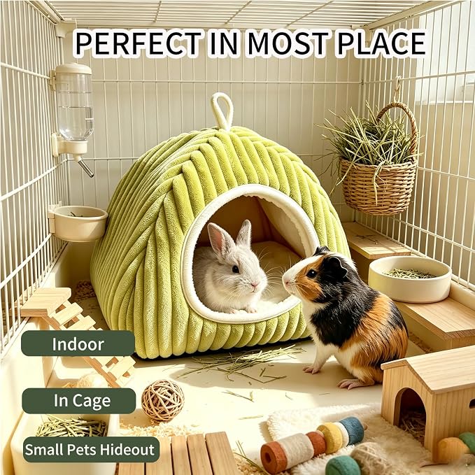 Guinea Pig Hideout Bed, Enclosed Cave for Rabbits Chinchillas | Small Animals Sleeping House with Removable Cushion, Foldable Washable Nest for Bunny, Hedgehog, Ferret, Chinchilla, Indoor