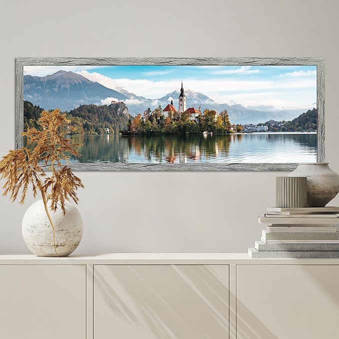 13x39 Puzzle Frame 2 Packs, Real Glass and Rustic Grey Wood Frame, Display Panoramic 13 x 39 Picture Frames - Horizontal or Vertical Wall Mounting