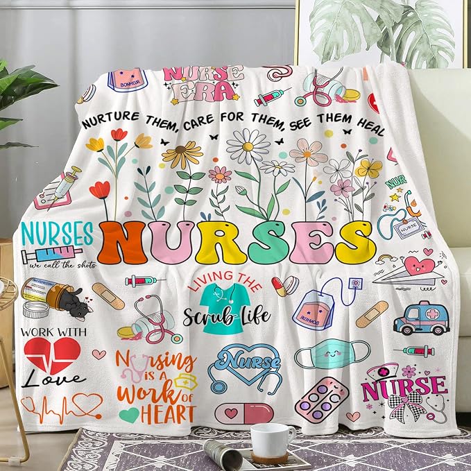 Nurse Gifts for Women Nursing Graduation Blanket Throw Nursing Gift Plush Flannel Accessories Nurse Practitioner Gifts for Nurses Work Office Decor Retirement Birthday Gift 50"X40"