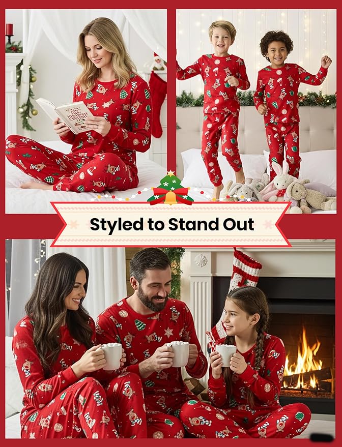 PATPAT Christmas Family Matching Pajama Sets Includes Christmas Socks - Perfect for Family Photos & Holiday Celebrations