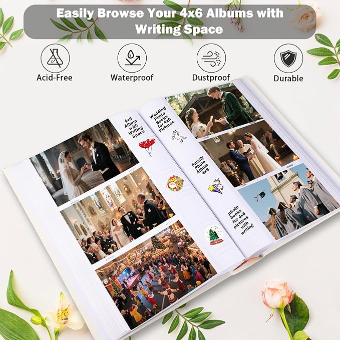 Ruibytree Photo Album with Writing Space 4x6 450 Photos,Leather Cover with Front Window Picture Album,4 x 6 Photo Book for Wedding Kids Travel Pets Family Baby Couple (Beige)