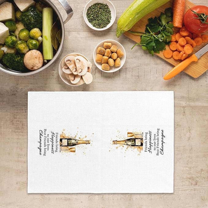 Funny Champagne Friend Kitchen Towels, Champagne Wine Lover Gifts for Women, Champagne Accessories Home Bar Bathroom Decor, Housewarming Decorative Tea Dish Towels 16x24 Inch