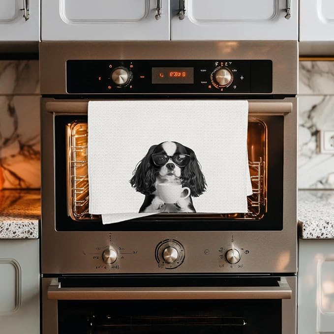 Funny Cavalier King Charles Spaniel Decor Coffee Kitchen Towels Gift, Dog Gifts, Coffee Gifts for Women, Dog Lover Gift Decorative Dish Hand Tea Towels for Kitchen Home Bar Decor, 16x24 Inch