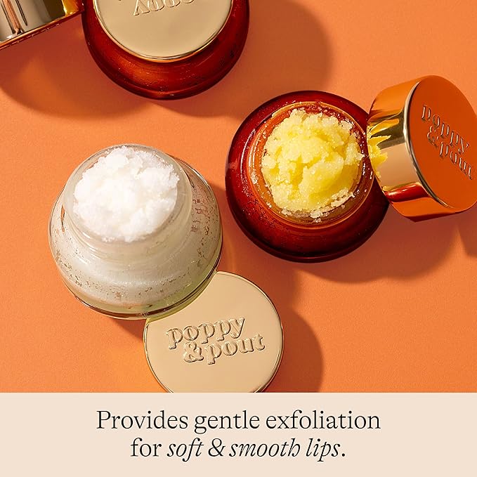 Poppy & Pout Natural Lip Scrub, Moisturizing Sugar Scrub for Dry Lips, Lip Scrubber Exfoliator with Essential Oils Smooths and Hydrates Lips, In Recyclable Glass Jars, Cruelty Free - Pink Grapefruit
