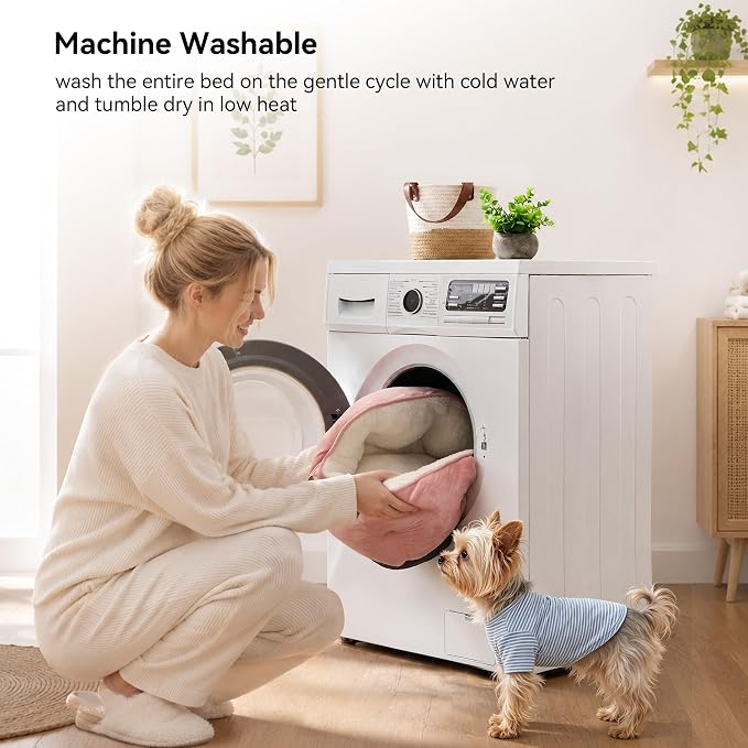 Asvin Small Dog Bed for Small Dogs, Cat Beds for Indoor Cats, Pet Bed for Puppy and Kitty, Extra Soft & Machine Washable with Anti-Slip & Water-Resistant Oxford Bottom, Pink, 20 inches