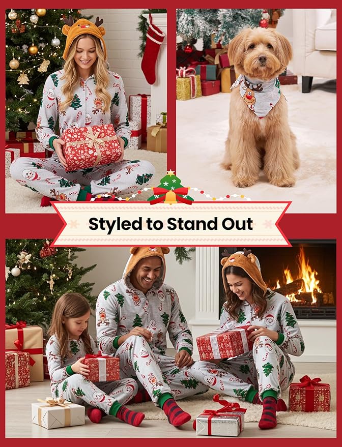 PATPAT Matching Family Christmas Onesie Pajamas – Holiday Hooded Jumpsuit Sleepwear PJs Couples Xmas Loungewear with Socks