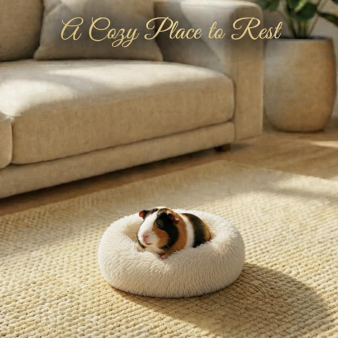 Guinea Pig Bed for Small Animal for Dwarf Rabbits/Hamster/Hedgehog/Ferrets | 11.8 Inch Small Animal Beds Washable，Hideout Soft & Comfortable Donut Bed,Beige