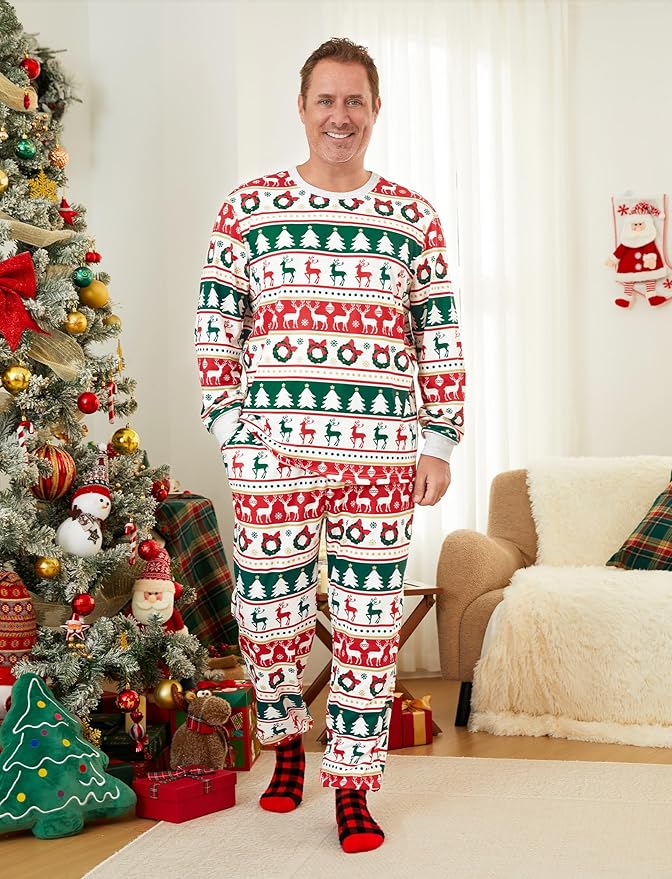 PATPAT Christmas Family Matching Pajama Sets Includes Christmas Socks - Perfect for Family Photos & Holiday Celebrations