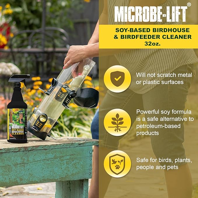 Microbe-Lift Soy-Based Bird Feeder & Bird Bath Cleaner Spray – 32 Oz – Safe Cleaning Solution for Birdhouses, Feeders, & Baths – Deodorizer & Non-Toxic Spray for Birds