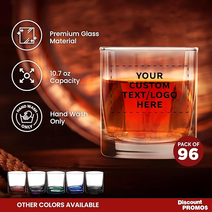 Custom Lexington Rocks Whiskey Glass 10.5 oz, Set of 96, Personalized Bulk Pack - Perfect for Scotch, Bourbon, Whiskey, Cocktail - Clear