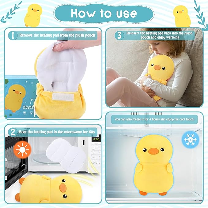 Yellow Duck Microwavable Heating Pad for Kids Women,Animal Plush Microwave Heating Pad for Cramps & Period Pain Relief with Lavender Scented,Heated Pad for Back,Warmer Pad for Birthday Mother's Day