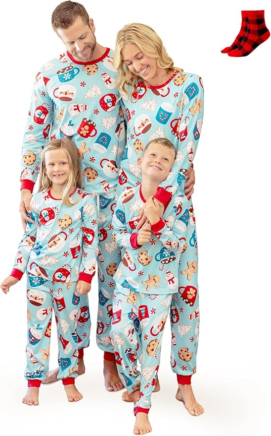 PATPAT Christmas Family Matching Pajama Sets Includes Christmas Socks - Perfect for Family Photos & Holiday Celebrations