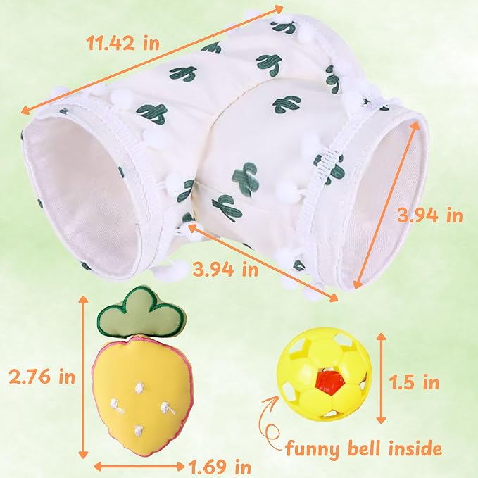 Hedgehog Hideout Tunnels with Bell Ball Toy, Hedgehog Tunnels with 2pcs Toys For Hedgehogs, Small Animal Tunnel Tubes Toy For Hamster Guinea Pig Chinchilla Rabbit, Hedgehogs Accessories (White Tunnel)
