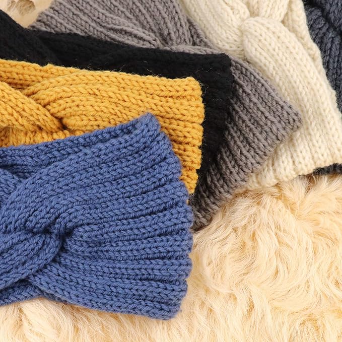 DRESHOW Winter Knit Chunky Headbands for Women Crochet Turban Knitted Ear Warmer Fashion Head Wrap 6 Pack
