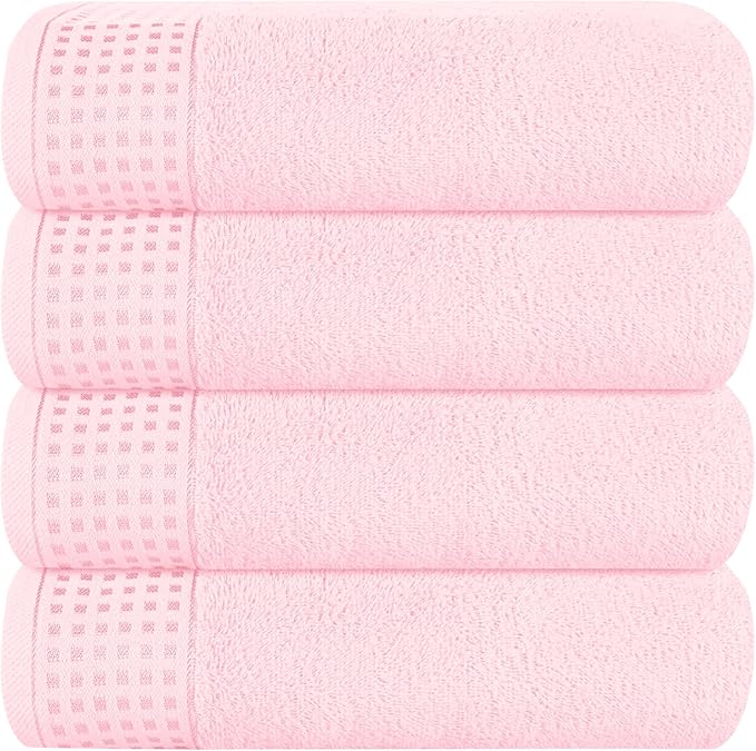 GLAMBURG Ultra Soft 4 Pack Oversized Bath Towel Set 27x54 inches, 100% Cotton Bath Towels, Highly Absorbant Compact Quickdry & Lightweight Towel, Ideal for Gym Travel Camp Pool - Pink