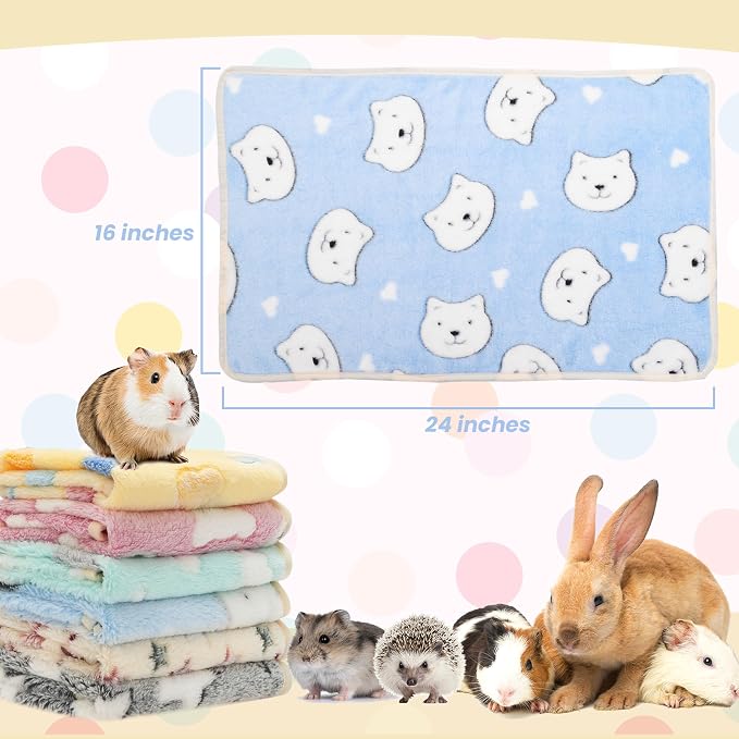 Guinea Pig Bedding Blankets, 6 Pack Soft Fleece Pet Cage Liner | Small Animal Cage Accessories for Rat Hedgehog Chinchilla Hamster Rabbit Bunny, Washable Sleep Mat Bedding Accessories