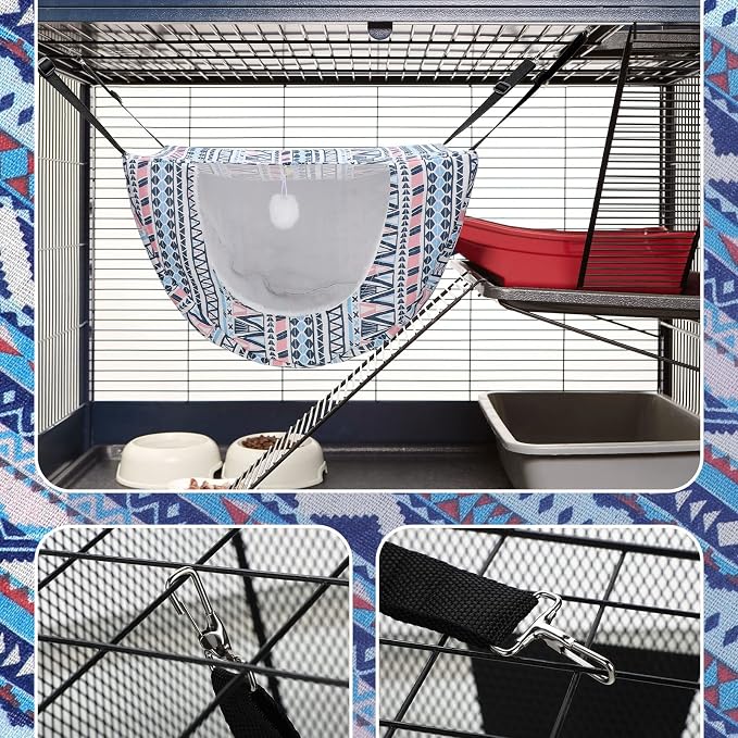 Unittype 2 Pieces Cat Cage Hammock Hanging Pet Bed Double Layer Soft Plush Hanging Pet Comfortable Hammock Bed for Indoor Kitten Ferret Hamster Rabbit or Small Animals, 2 Styles(Boho)