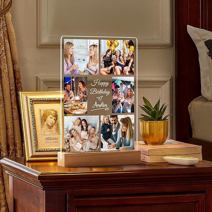 Custom Picture Frames with Photo, Personalized Picture Frame with Night Light, Custom Photo Frame, Customized Best Friend Photo Gifts, Personalized Christmas Birthday Gifts for Women Friends Her Him