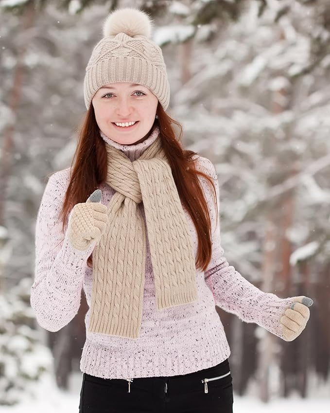 Geyoga 6 Pcs Winter Warm Set for Women Warm Beanies Hats Touchscreen Gloves Long Scarf Ear Muffs Socks Winter Gifts for Women