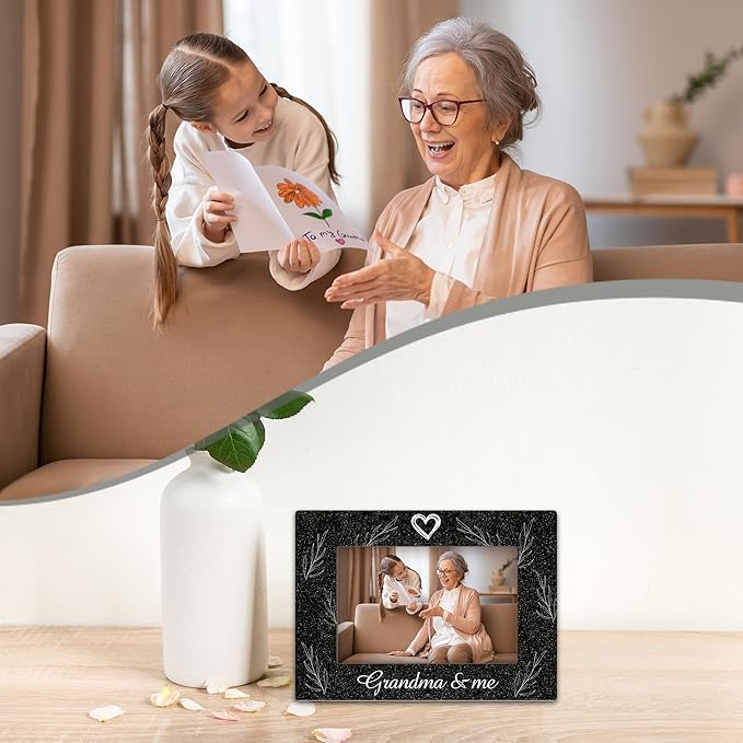 Grandma & Me Keepsake, Black Wood Sentiments,I Love Grandma Picture Frame, Thoughtful Photo Gift for Mom, Family, Perfect for Desk or Tabletop