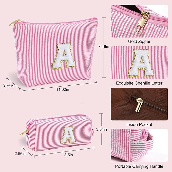 YOOLIFE Personalized Birthday Gifts for Women Teacher, Initial Cute Pink Cosmetic Makeup Bag Pouch Case Travel Toiletry Make Up Bag for Women Friends Female Friendship Girlfriend Wife Gifts Idea D