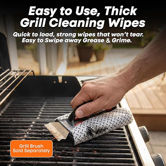 Proud Grill Q-Swiper Grill Cleaning Wipes - Bristle & Wire Free BBQ Cleaner, Heavy Duty Degreaser Wipes, Grease & Grime Remover for Outdoor Barbecue Grills, Disposable - 40 Count, Pack of 1