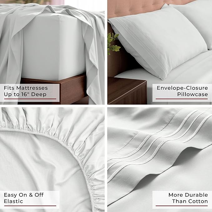 Mellanni King Sheets Set - 4 PC Iconic Collection Bedding - Hotel Luxury, Extra Soft, Cooling Bed Sheets - Wrinkle, Fade, Stain Resistant (King, Ivory)